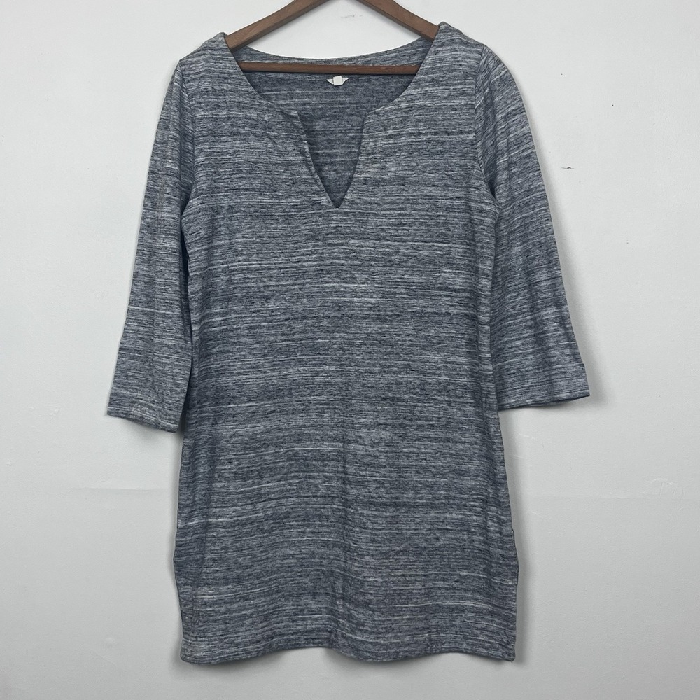 J.Crew Womens Gray Space Dye Marled Knit V-Neck Tunic Top 3/4 Sleeve Size Small
